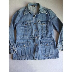 Vintage Lee Jacket Womens XL Denim Jean Chore Safari Outdoor Barn 80s 70s